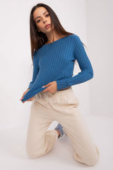 Ribbed Off-Shoulder Sweater | Polyester Blend | Slim Fit Design