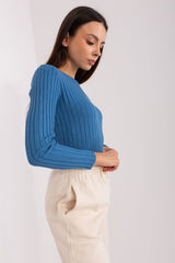 Ribbed Off-Shoulder Sweater | Polyester Blend | Slim Fit Design