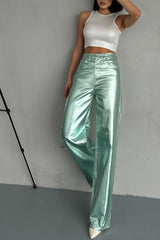 Metallic High-Waisted Trousers | Wide-Leg | Shimmer Finish