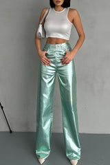 Metallic High-Waisted Trousers | Wide-Leg | Shimmer Finish