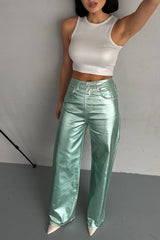 Metallic High-Waisted Trousers | Wide-Leg | Shimmer Finish